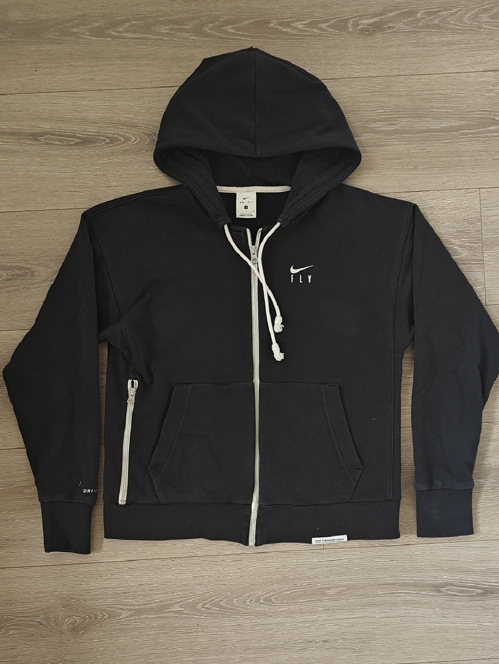 Nike Black Hoodie with White Accents and 'FLY' Logo